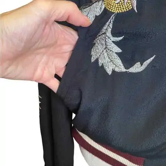 Anthropology Elevenses Solstice Embroidered Floral Bomber Jacket Size Small - Picture 9 of 15